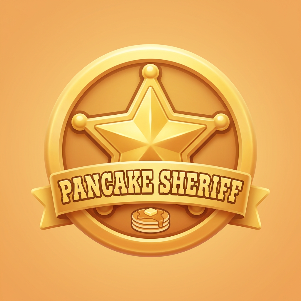 Pancake Sheriff Badge — a gold sheriff star badge for the Western Omelette kids club