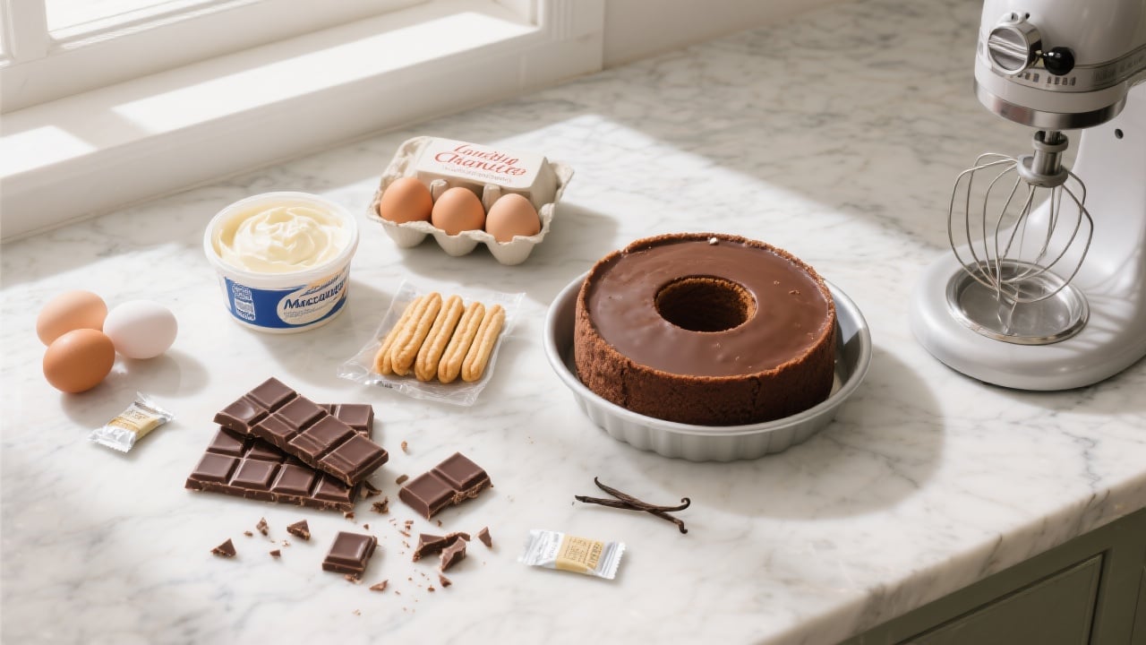 Charlotte au chocolat recette traditionnelle décorée de copeaux de chocolat