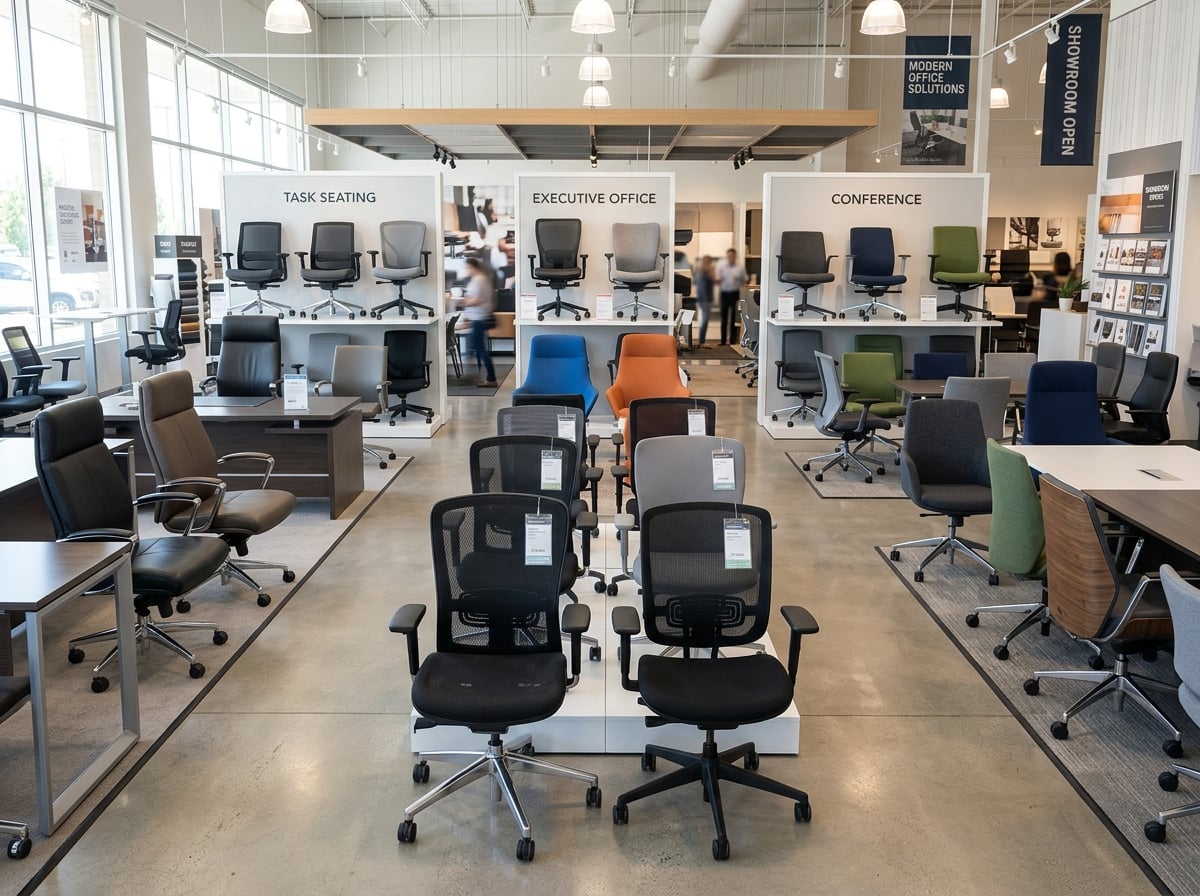 Collection of ergonomic office chairs in various styles
