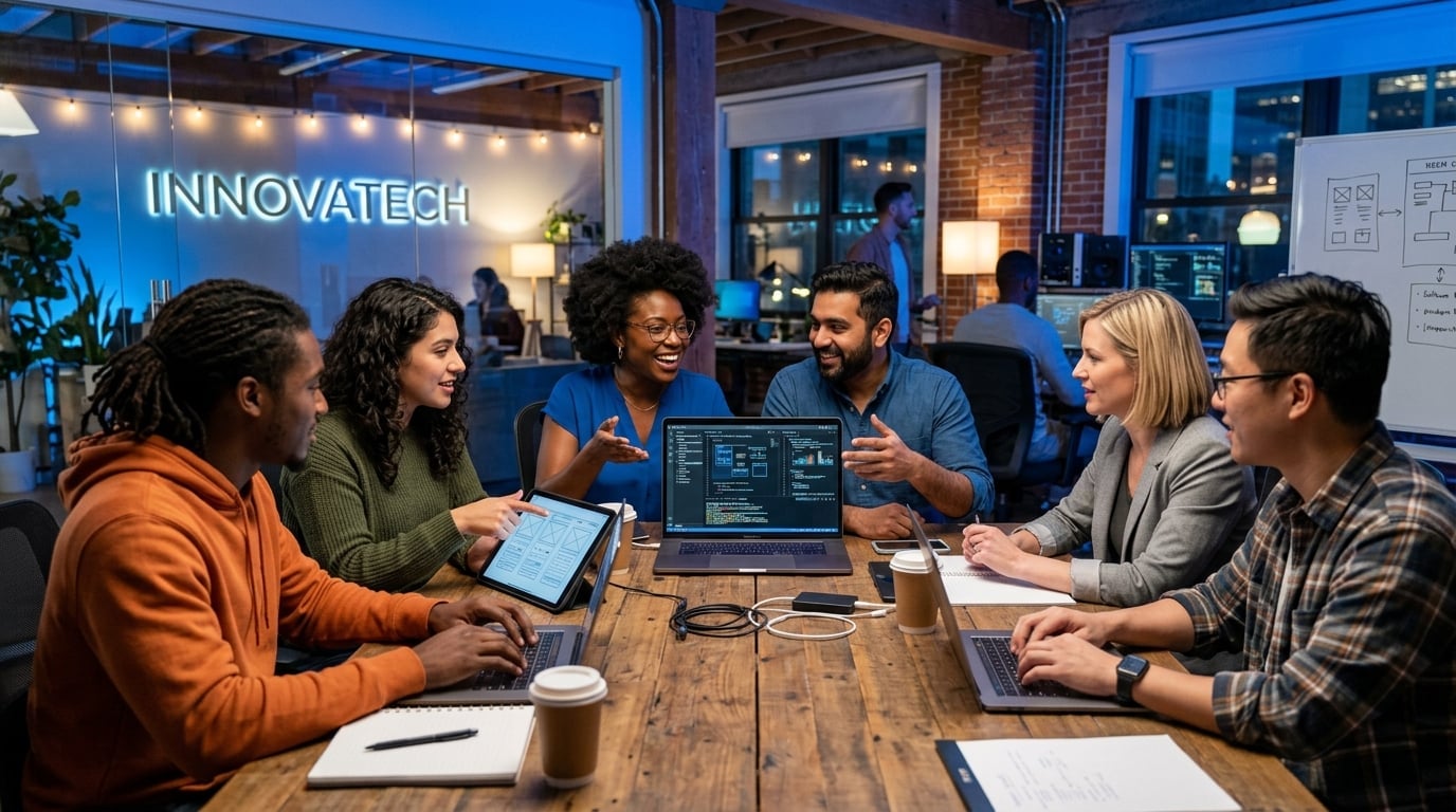 CloudEon Tech team collaborating in modern workspace