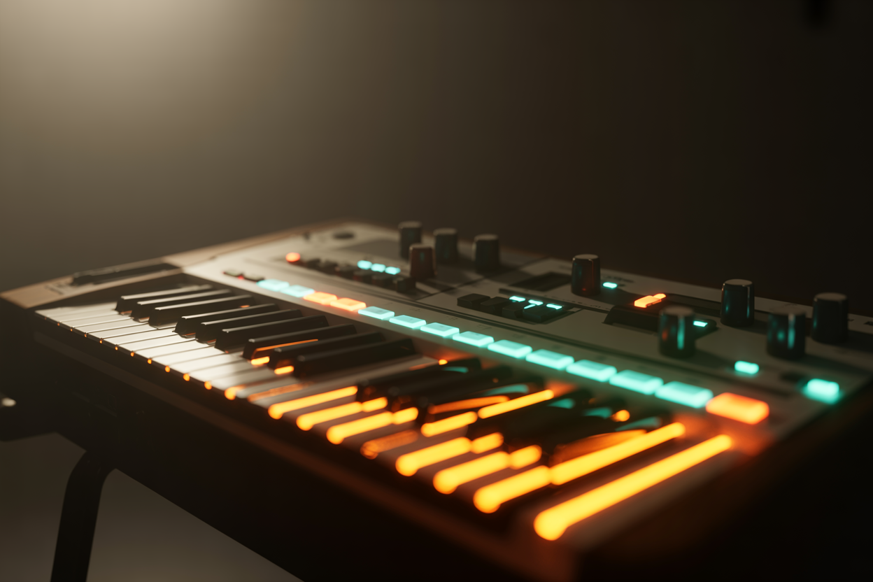 Synthesizer with glowing lights