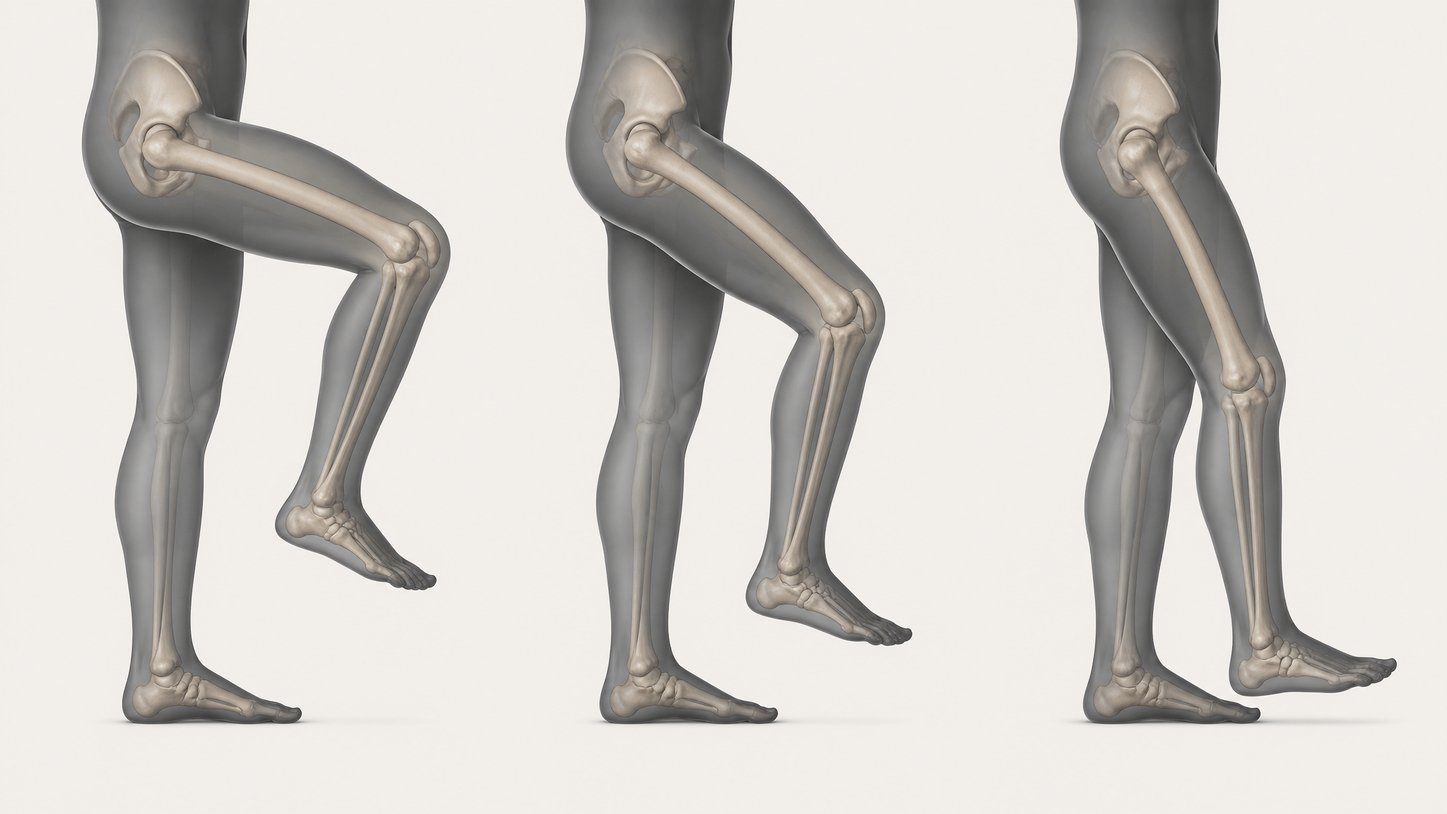 Illustration of three sequential knee motion arcs showing progressively less range of motion with each repetition to demonstrate fatigability
