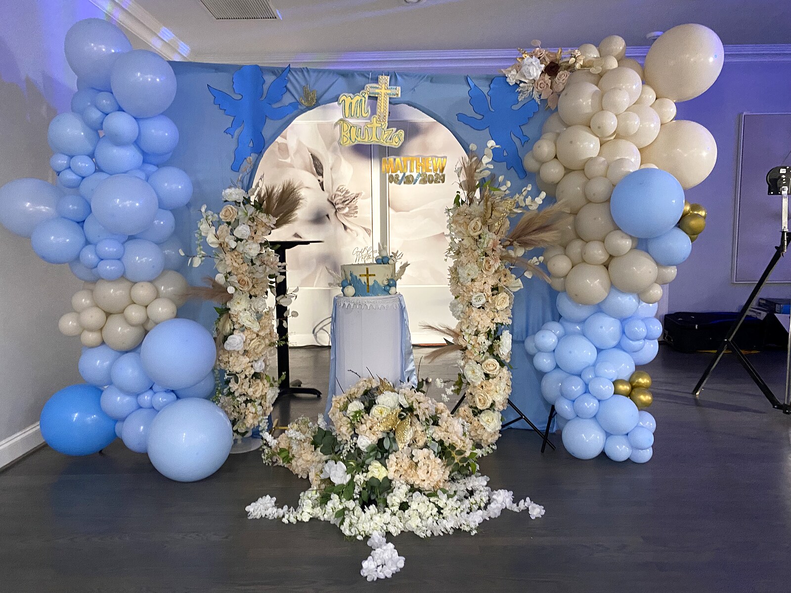Baptism Balloon & Floral Backdrop