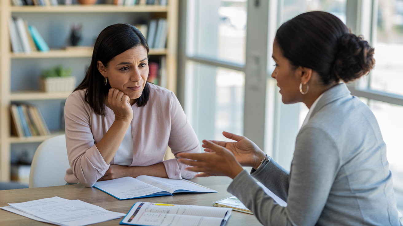 Parent consulting with educational expert