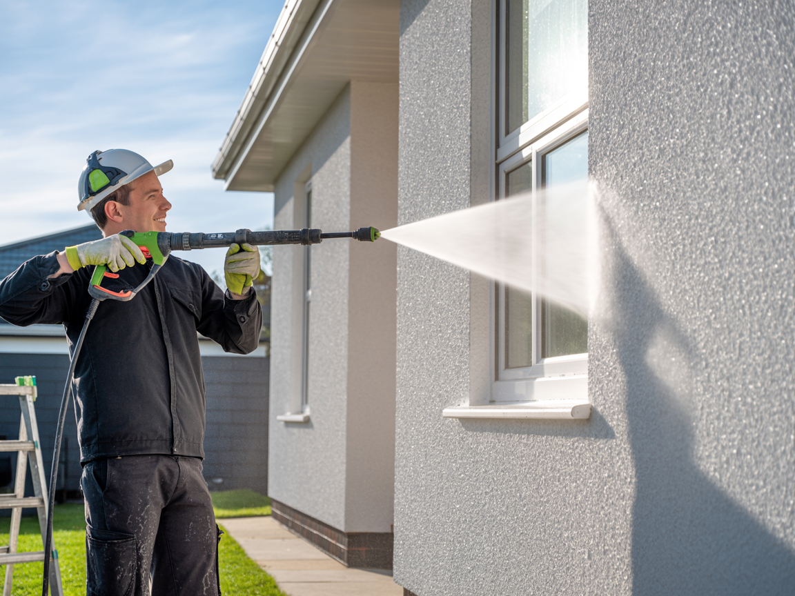 Power washing the exterior of a residential house in Westmeath
