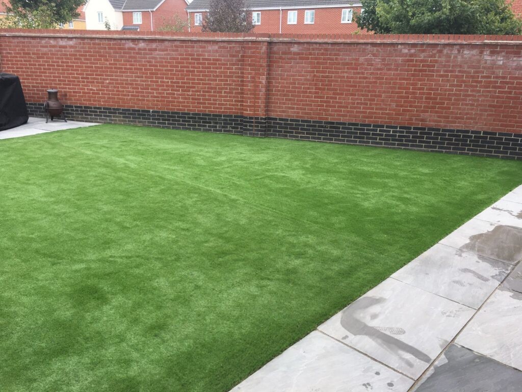 Freshly laid turf in rear garden
