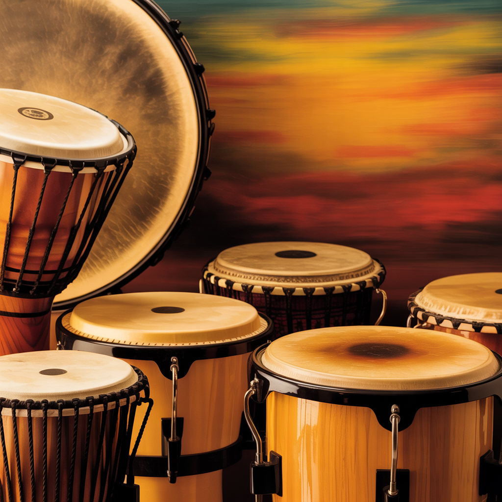 Bongos cubanos con iluminación cálida
