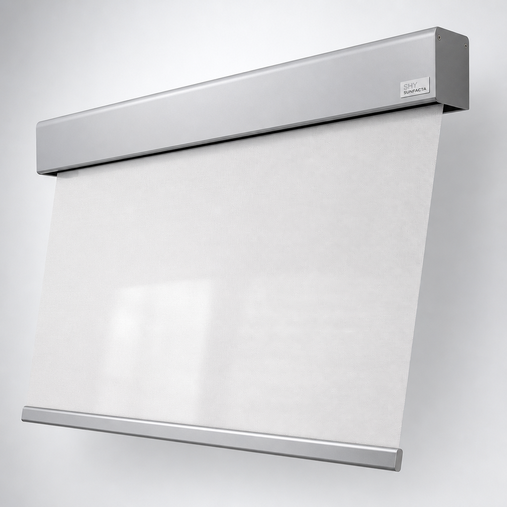 Roller & Tensioned Shades — Shy Shading Sunfacta Motorised Cassette Roller Blind — distributed by Blind Solutions®