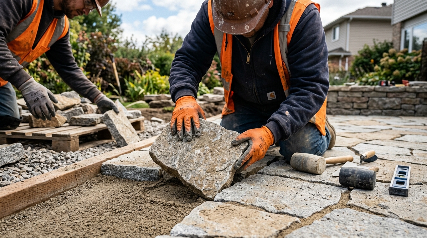 T&D Concrete Solutions team working on a hardscape project