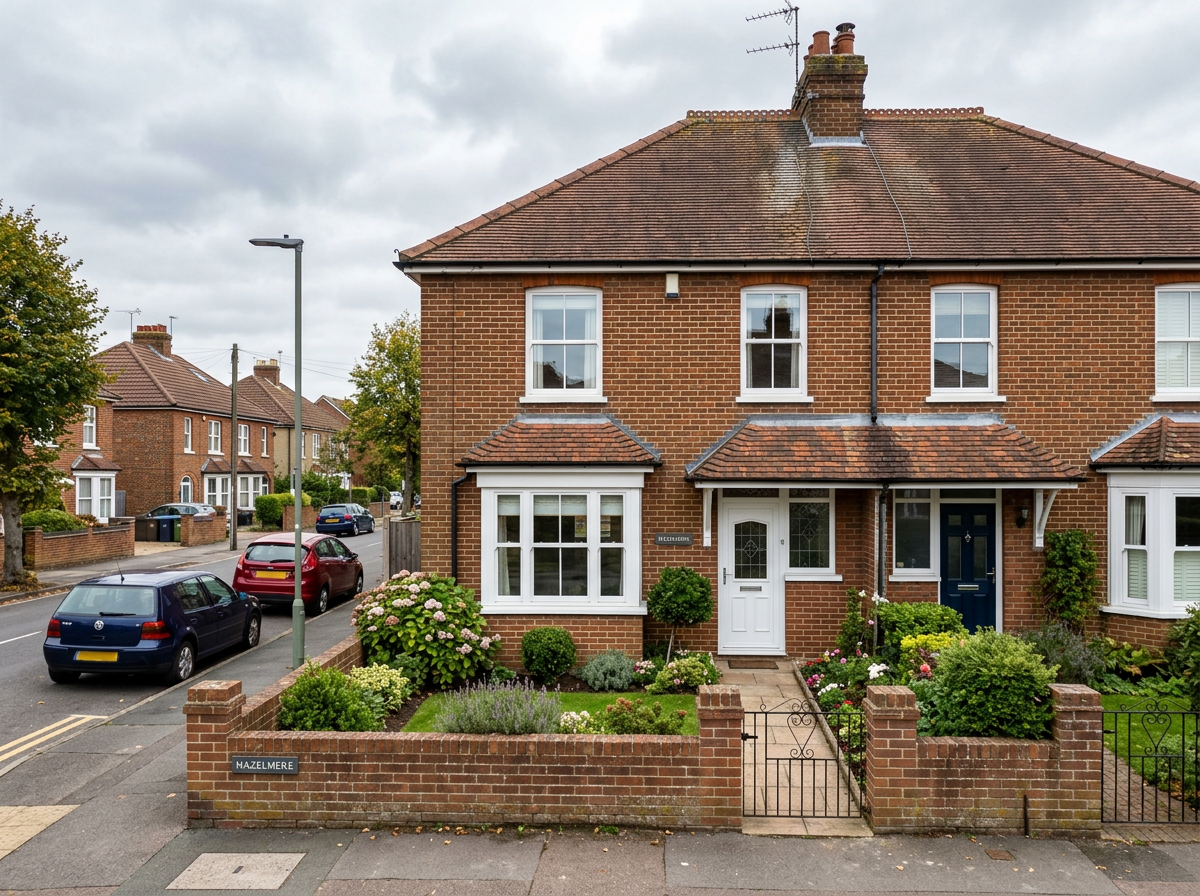 UK semi-detached house with a clay tiled roof