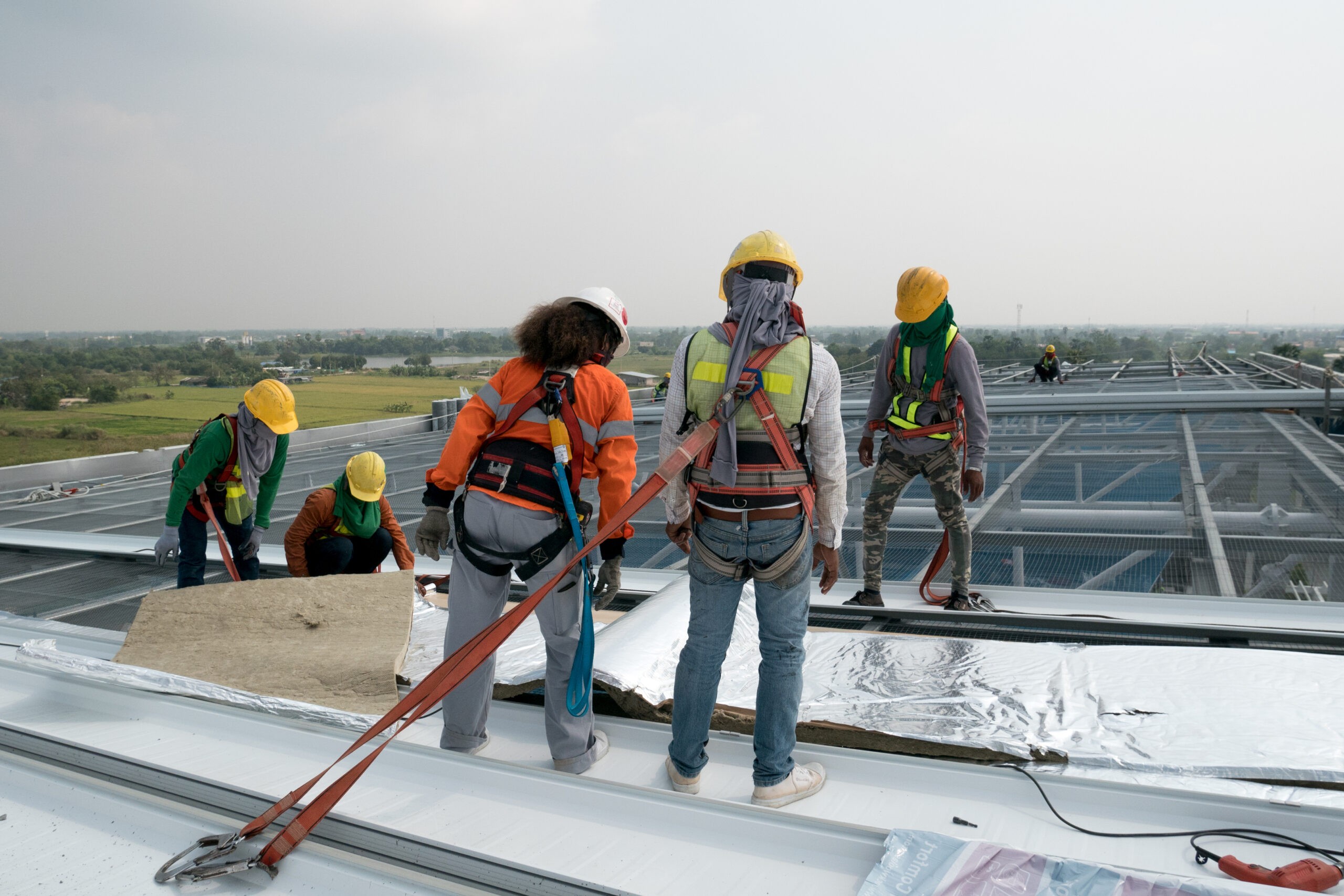 Professional roofing team at work