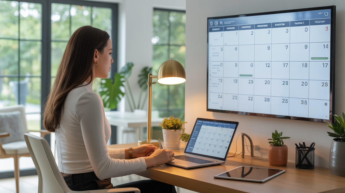 Professional using Skylight Calendar in modern home office