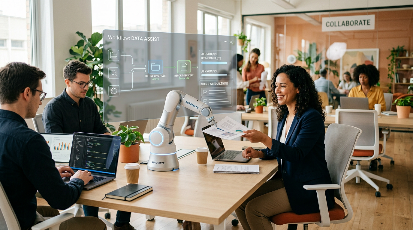 AI automation and robotic process assistance in a modern office