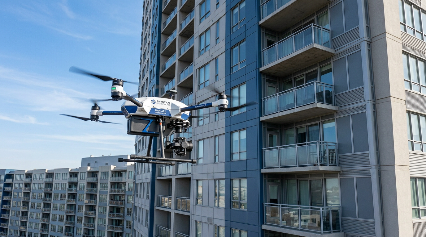 Inspeção de fachada com drone para condomínios