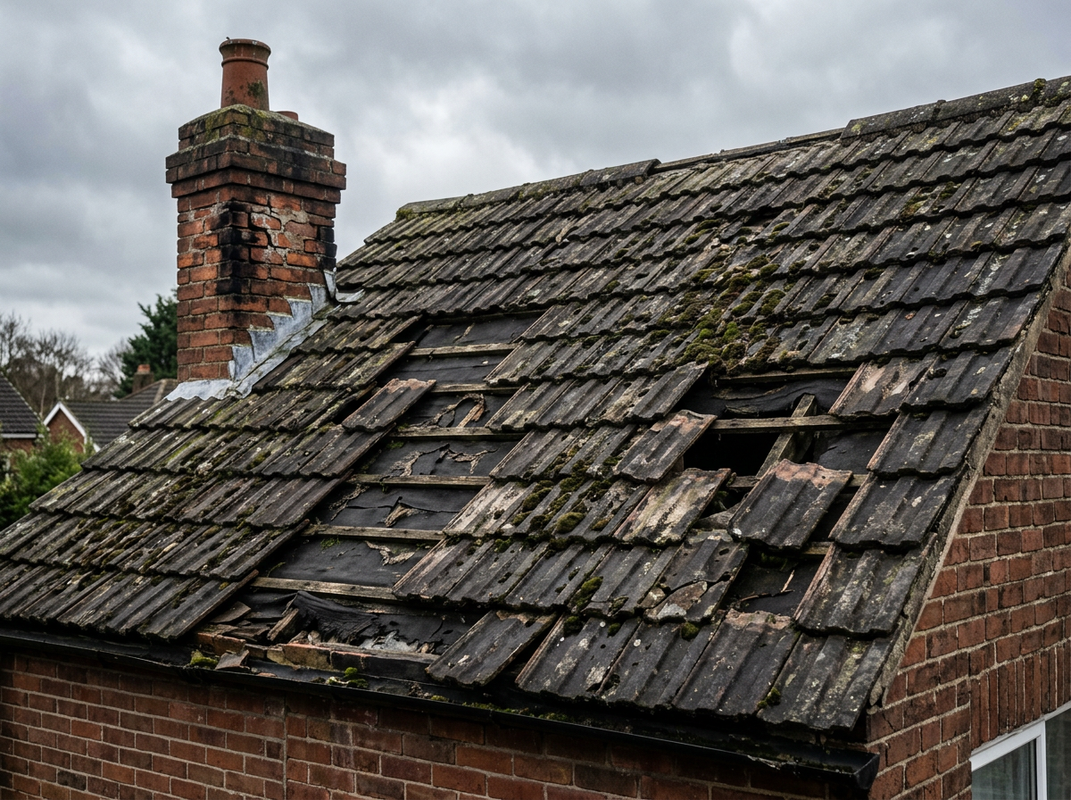 Damaged roof before repair