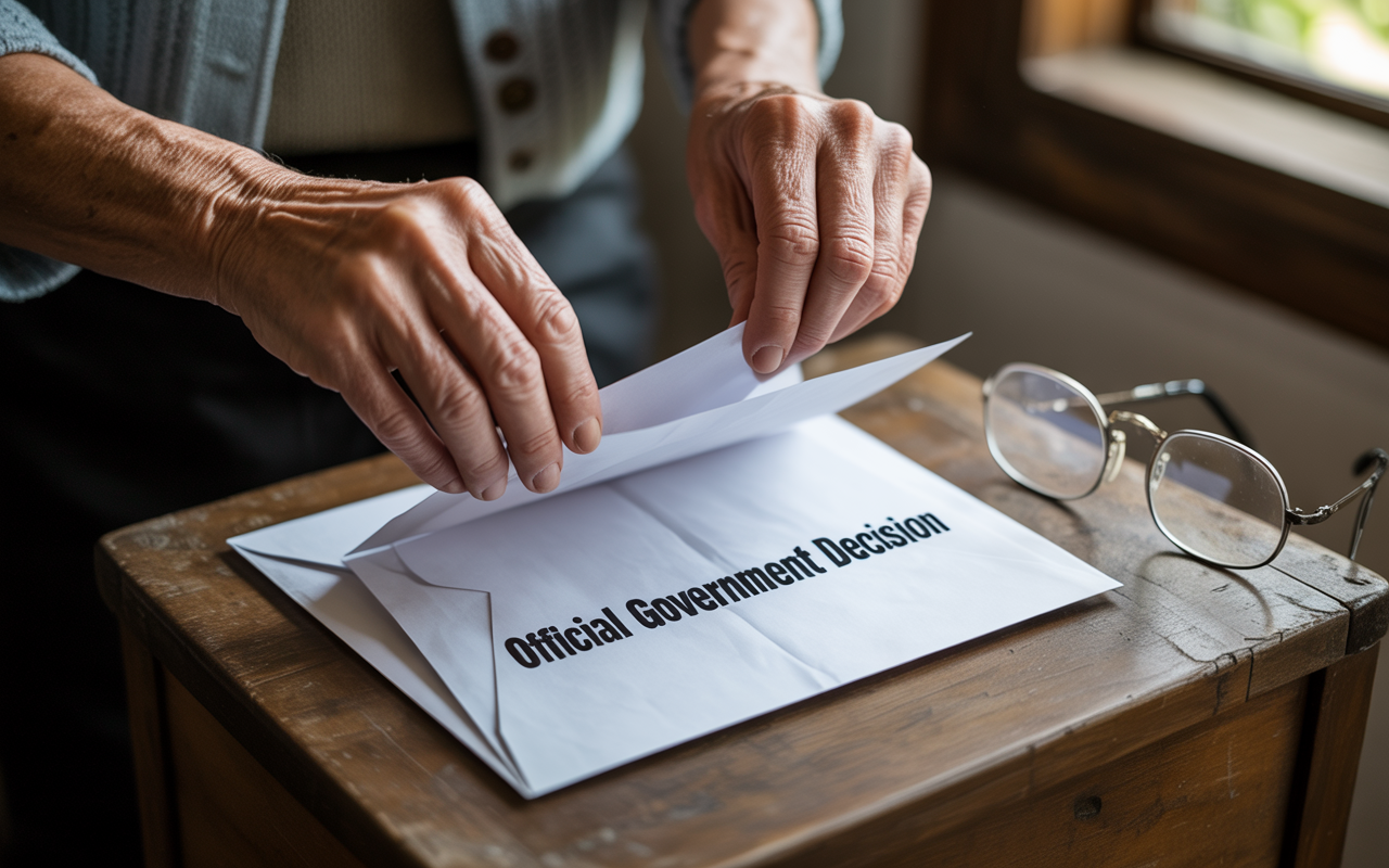 Hands opening an official VA decision letter at a desk