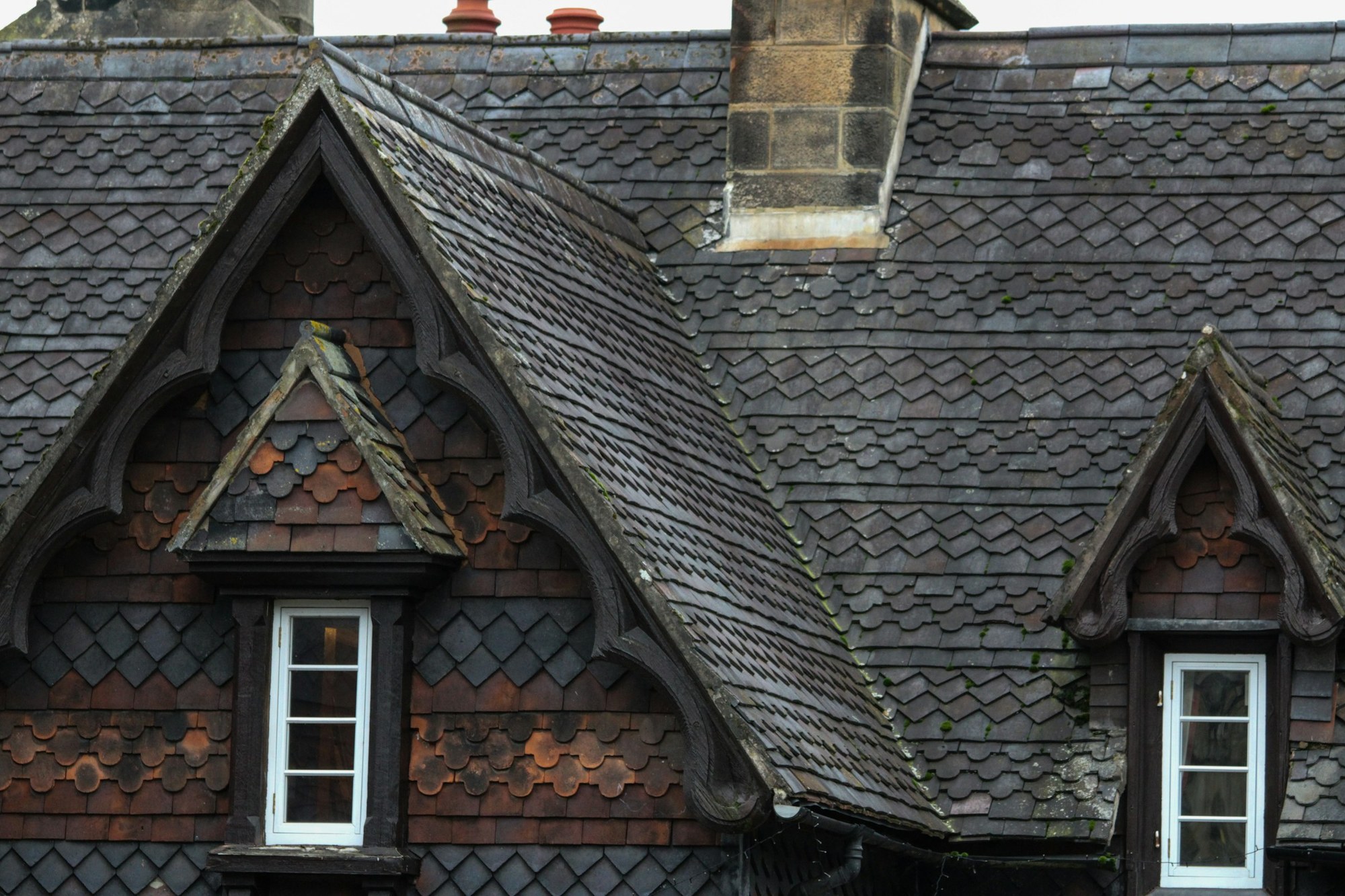 Victorian slate roof with dormer gables