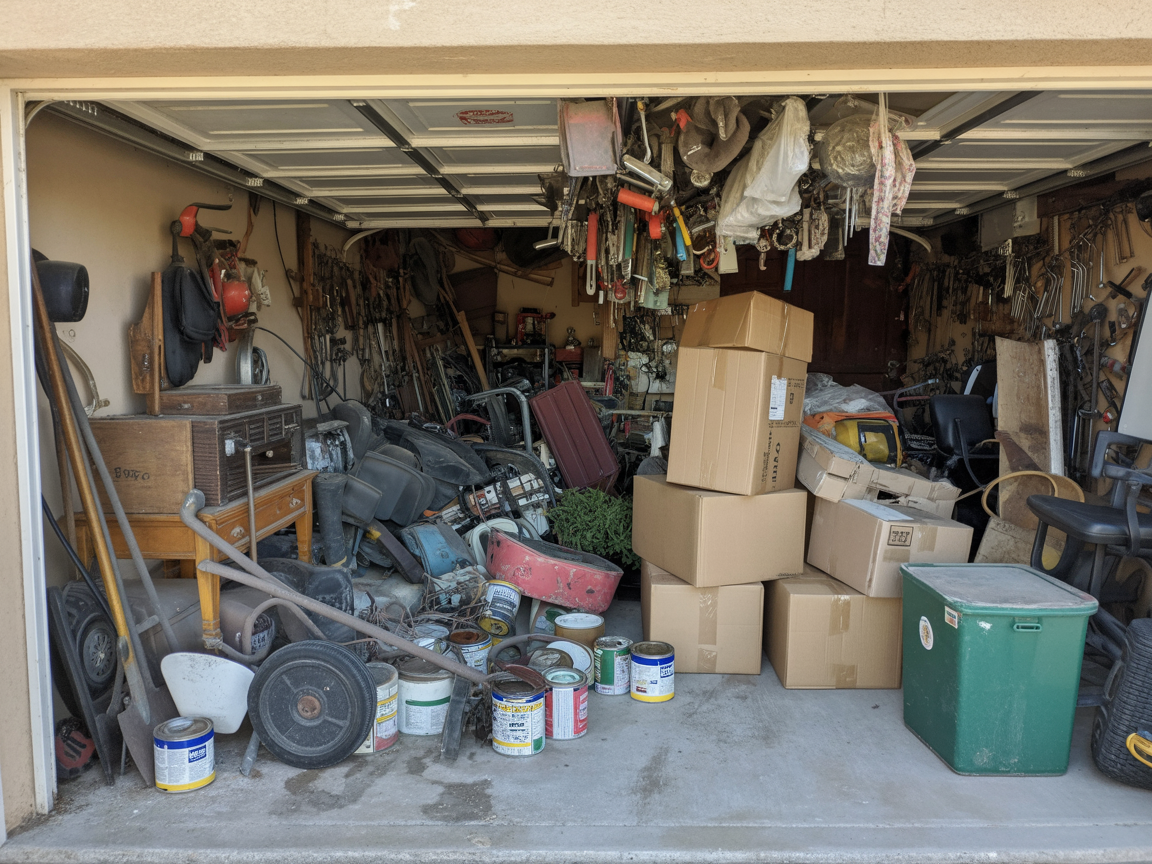 Cluttered garage before junk removal in Kingman Arizona