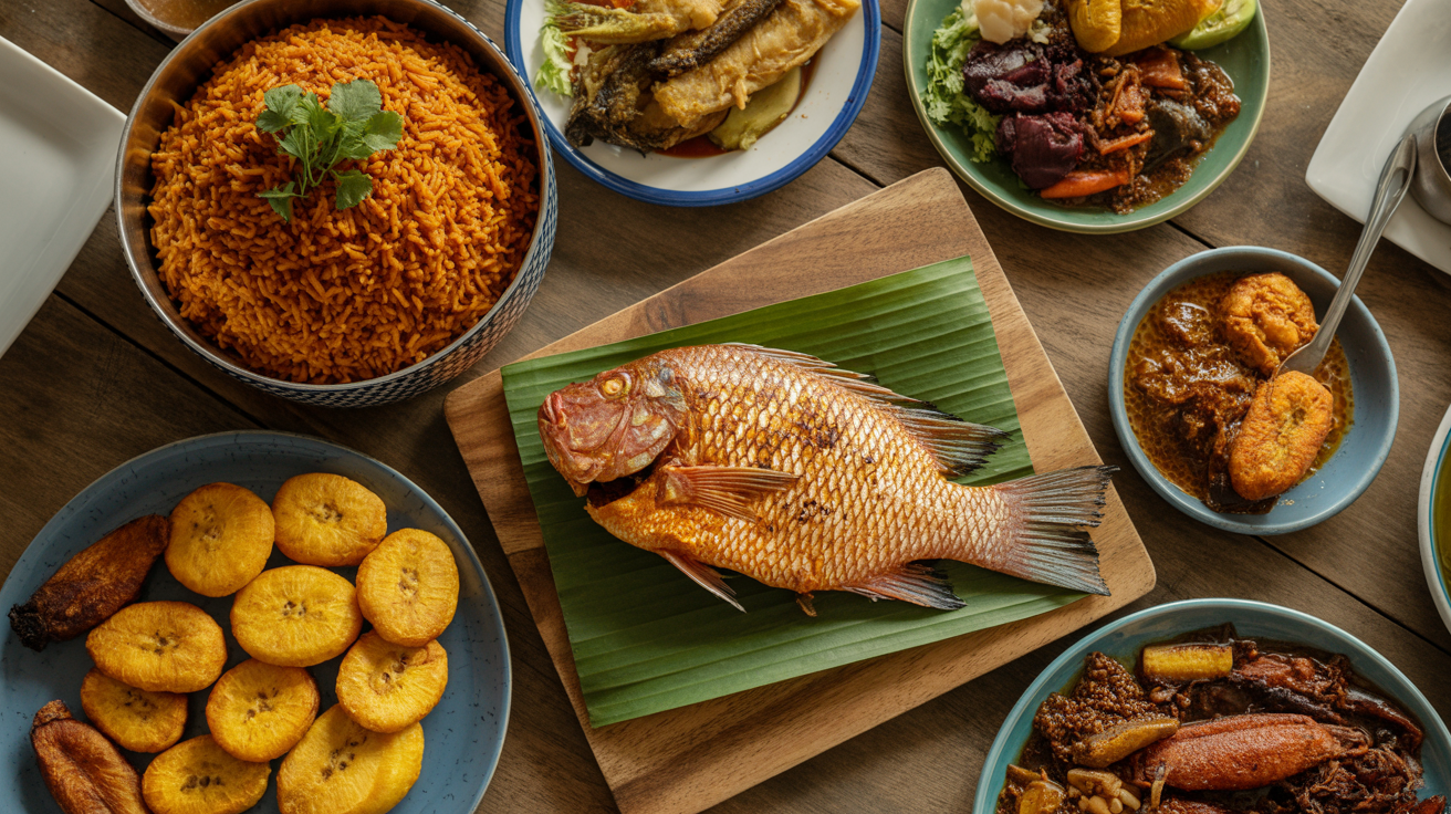 Delicious Ghanaian food spread