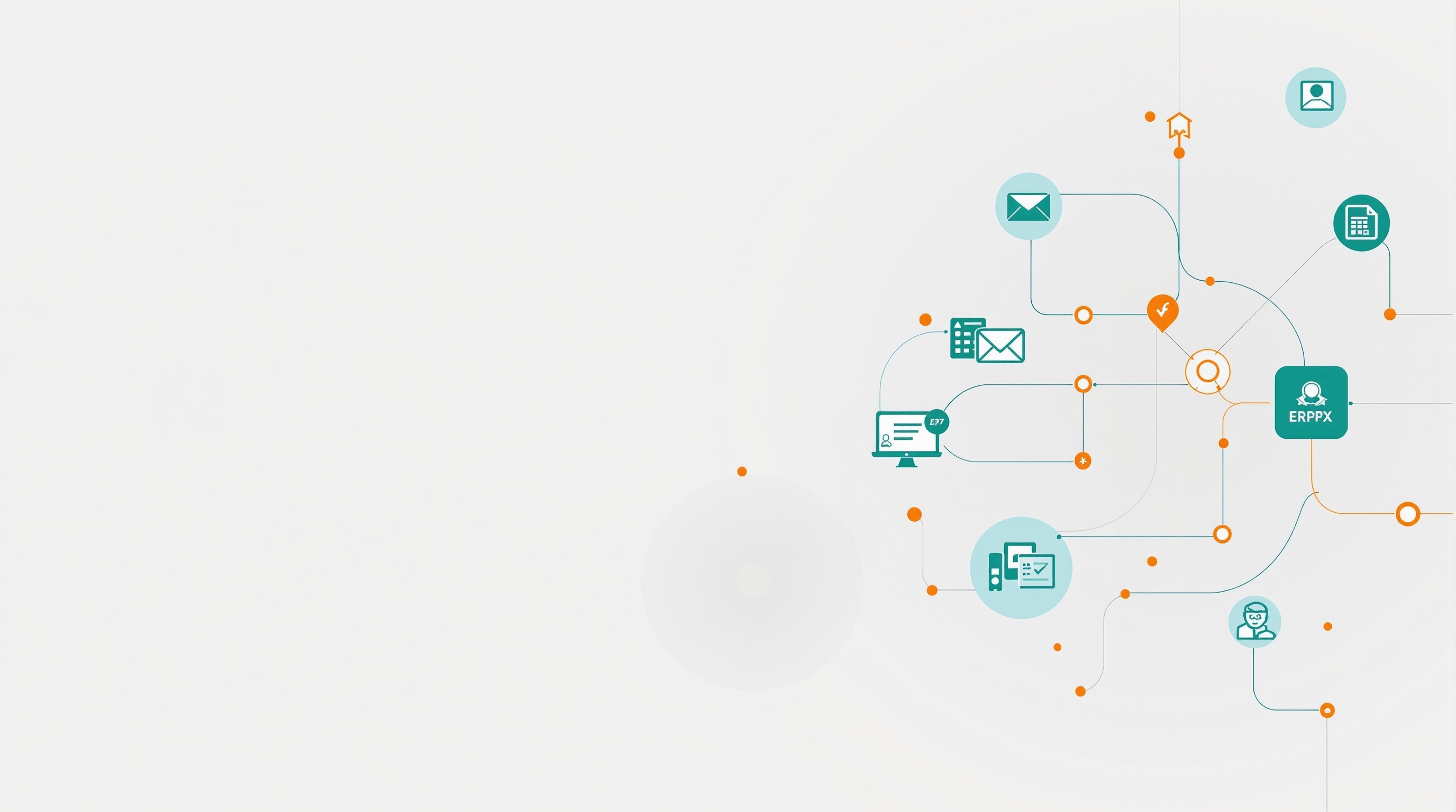 Diagrama visual abstrato com ícones ligados por linhas, representando automação de processos