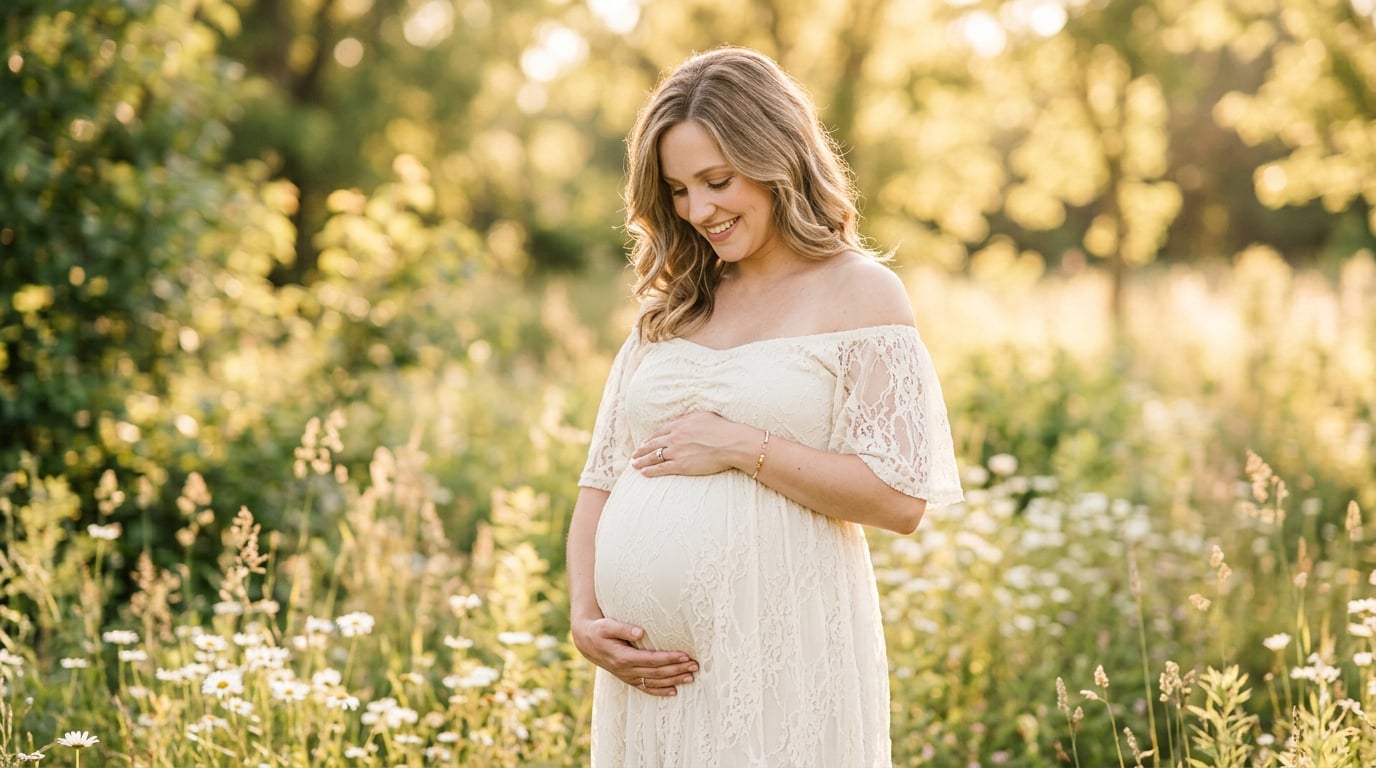 Expecting mother portrait in soft natural light