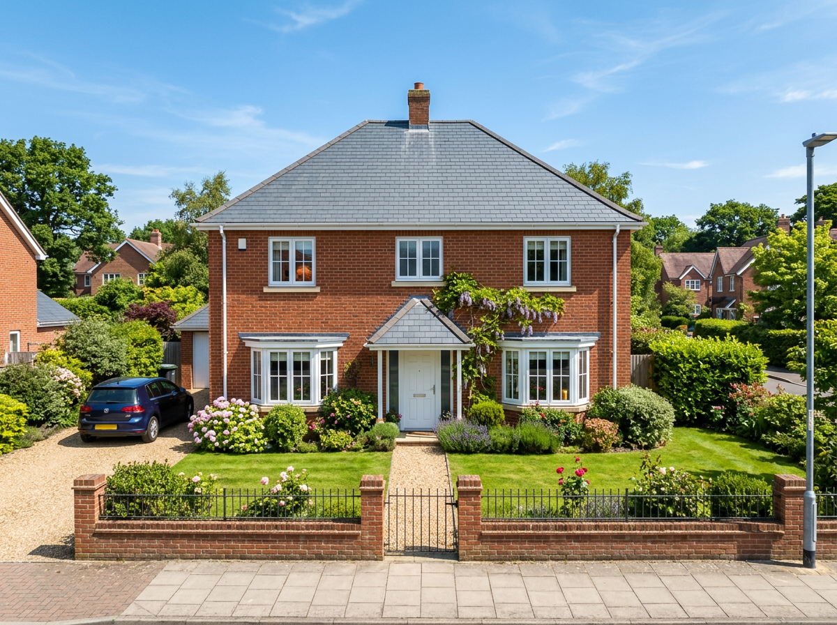 UK detached house with a new pitched slate roof