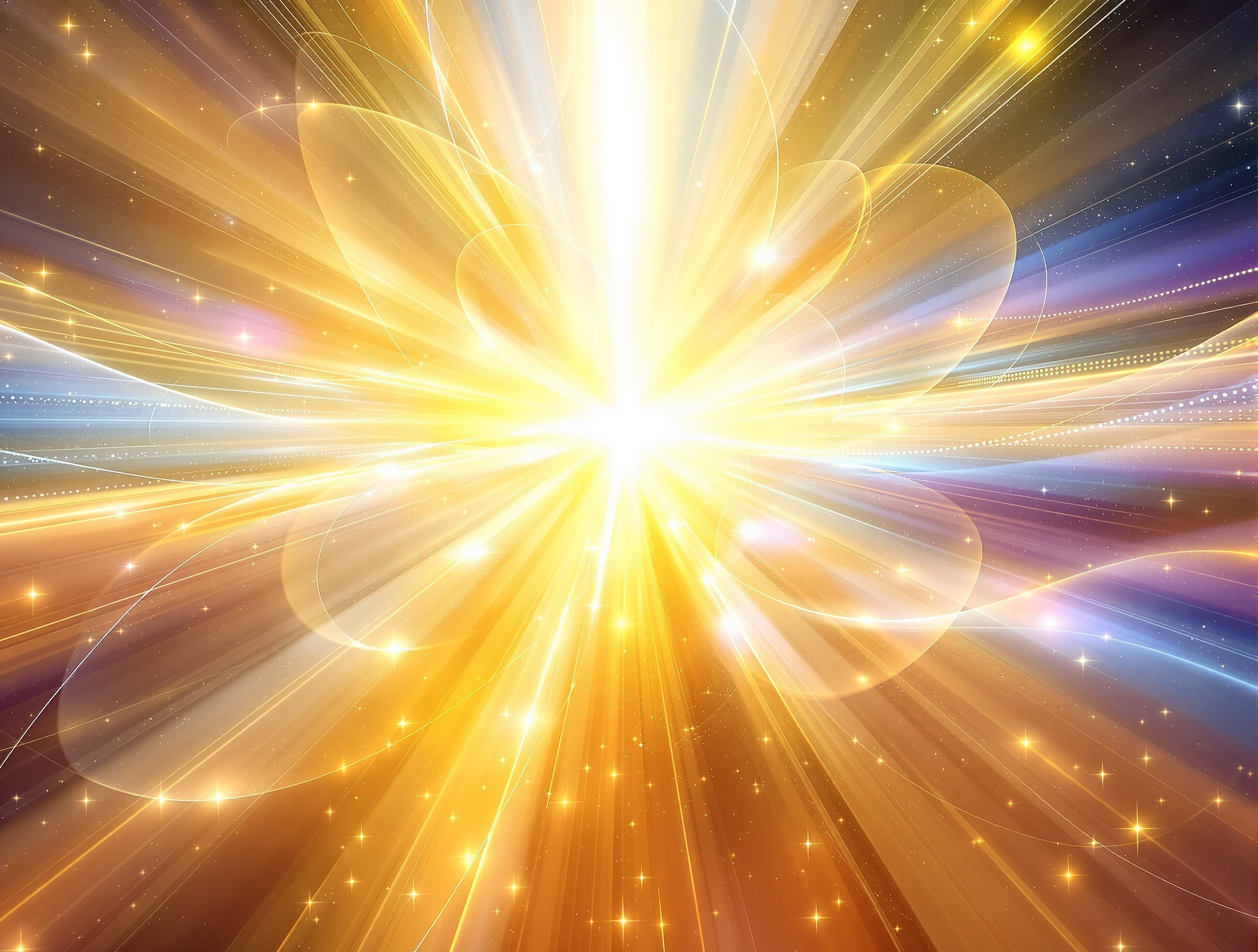 Snažna eksplozija svetlosti i energije u centru sa zracima koji se šire u svim pravcima kroz kosmički prostor