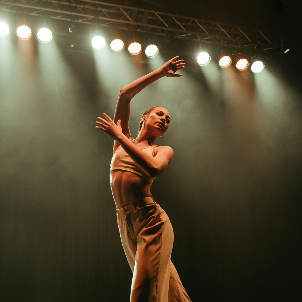 Dance performance on stage with dramatic theatrical lighting