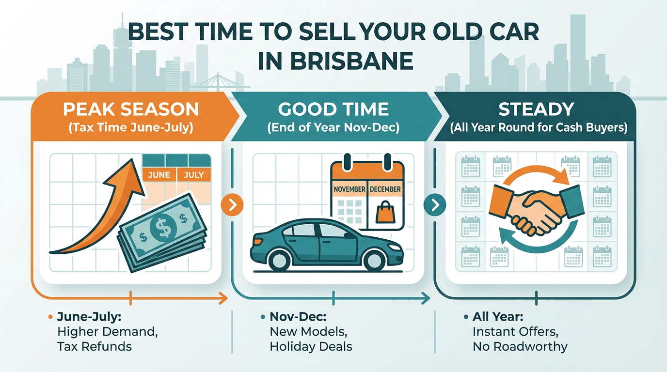 Infographic showing best times to sell a car in Brisbane throughout the year