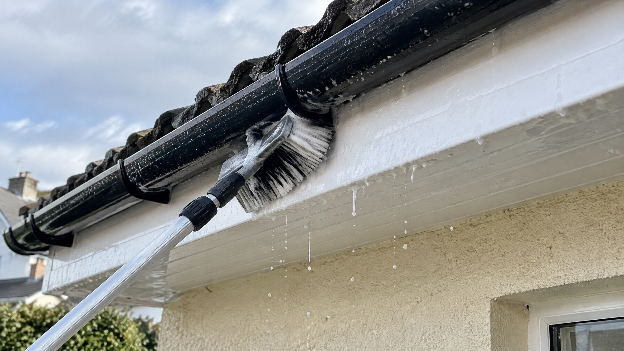 Washing a white uPVC fascia and soffit