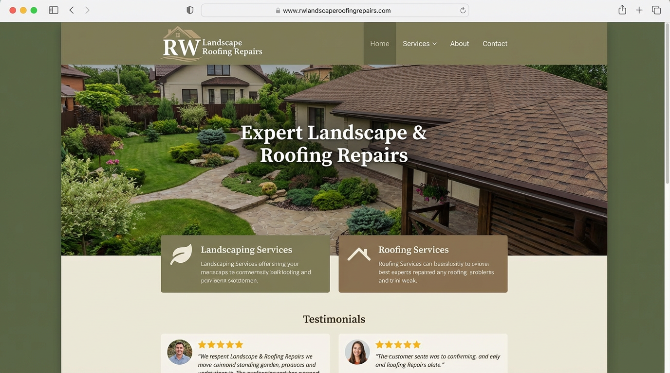 RW Landscape & Roofing Repairs website screenshot