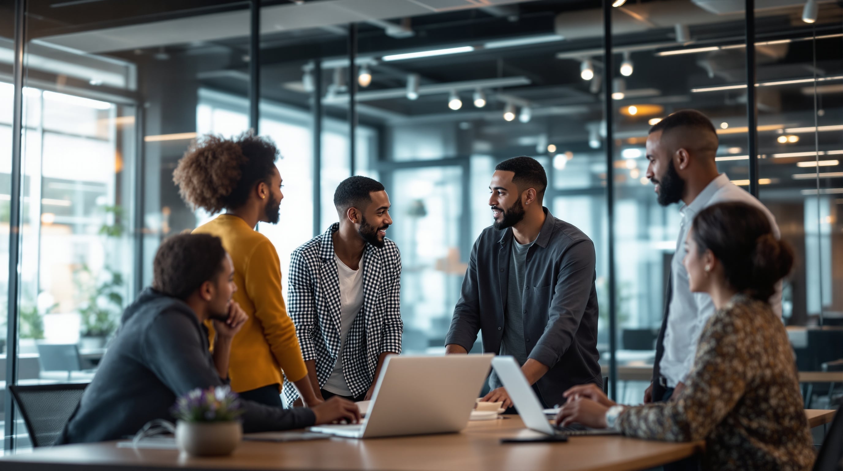 Professional team collaborating in modern office