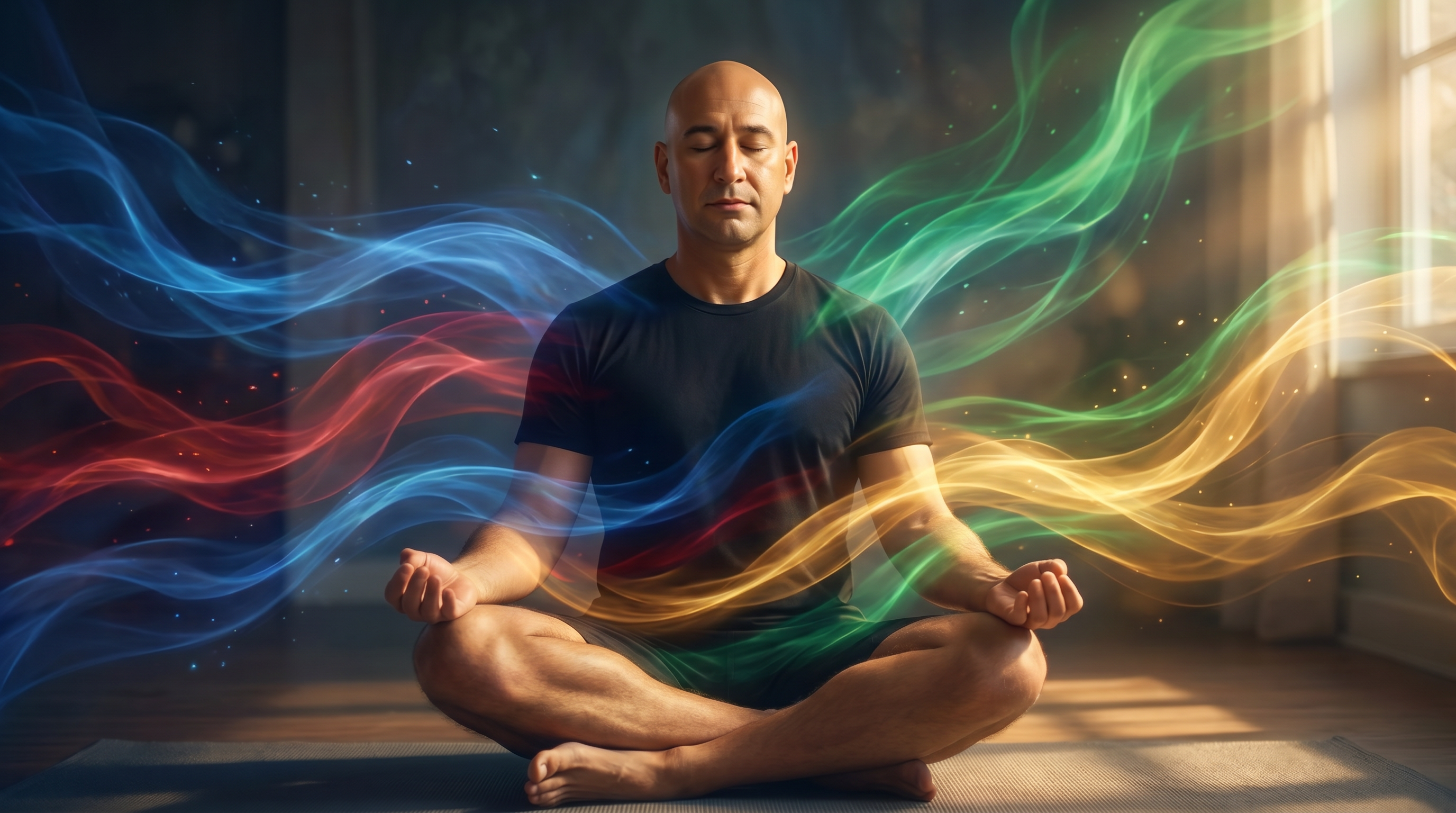 Elion sedi u meditaciji dok oko njega prolaze talasi emocija u razlicitim bojama a on ostaje miran u centru