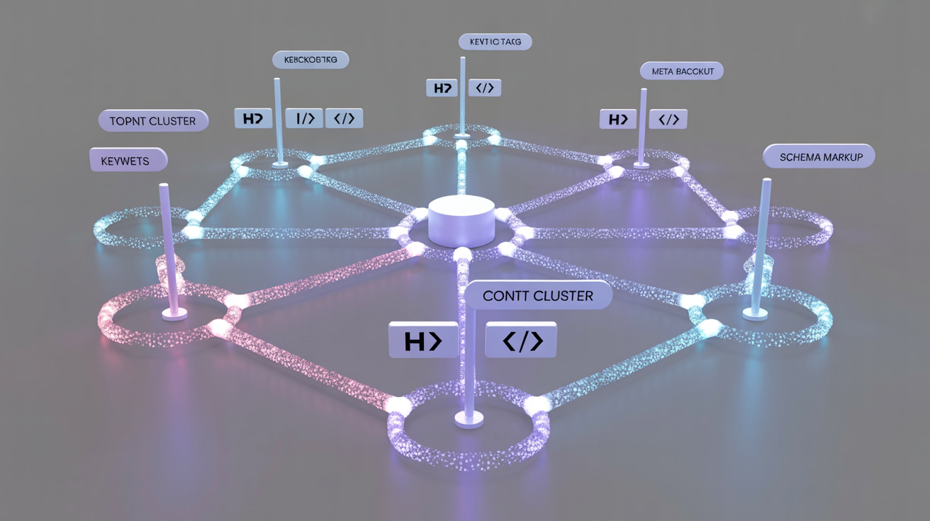 SEO content cluster and internal linking network diagram