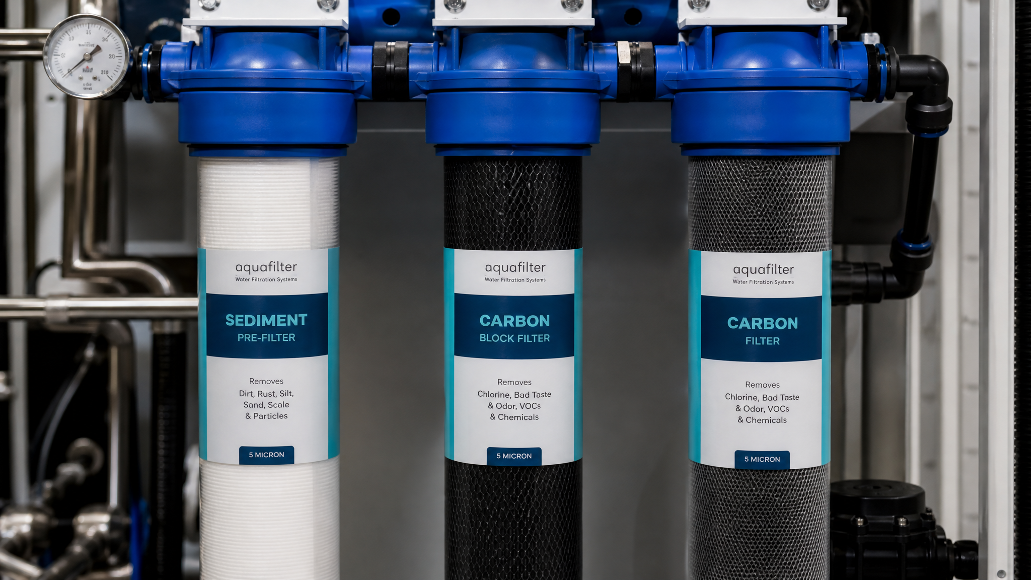 Filtros de sedimentos y carbón activado - Filtración mecánica del agua