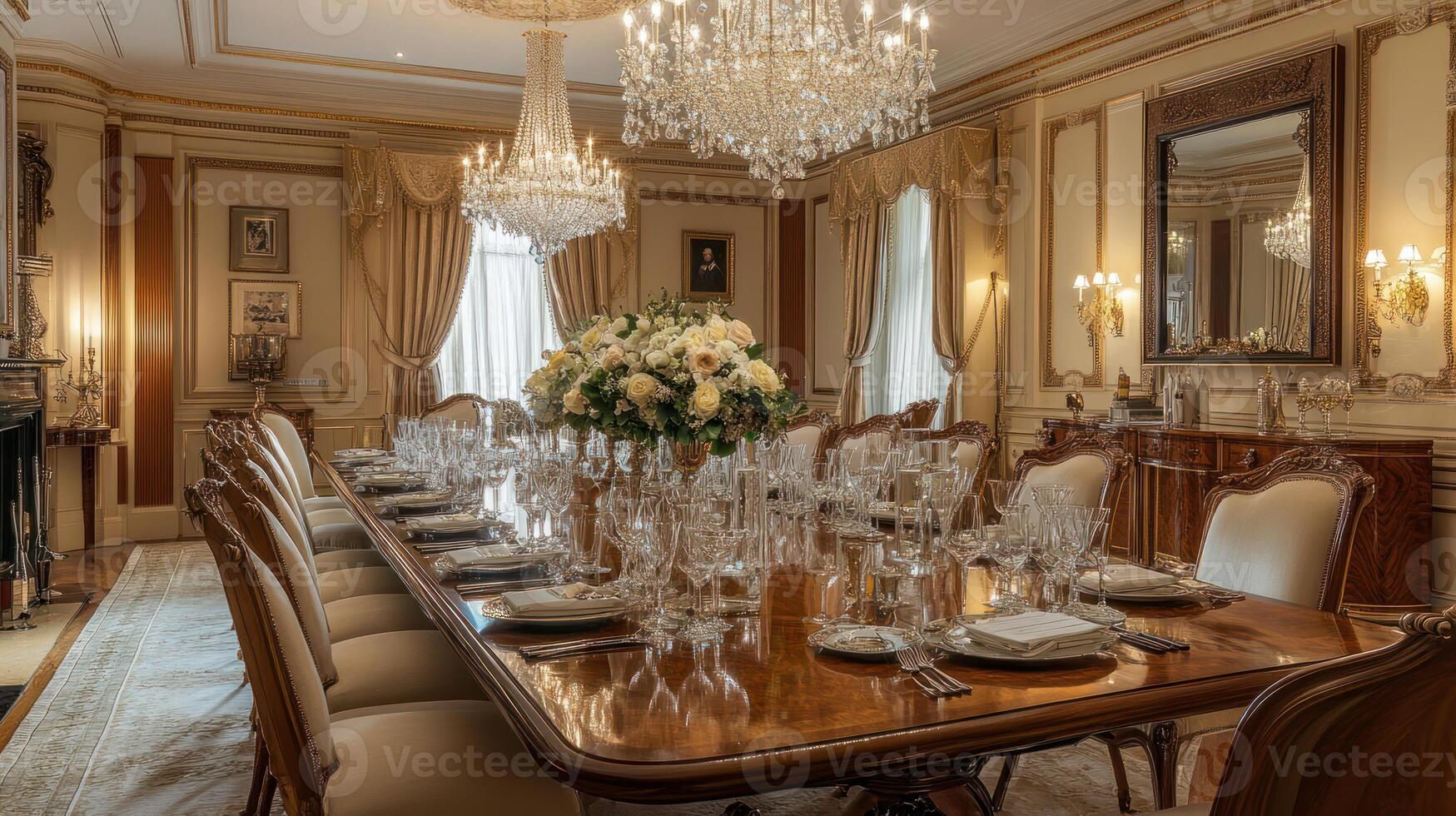 Luxurious banquet hall with chandeliers