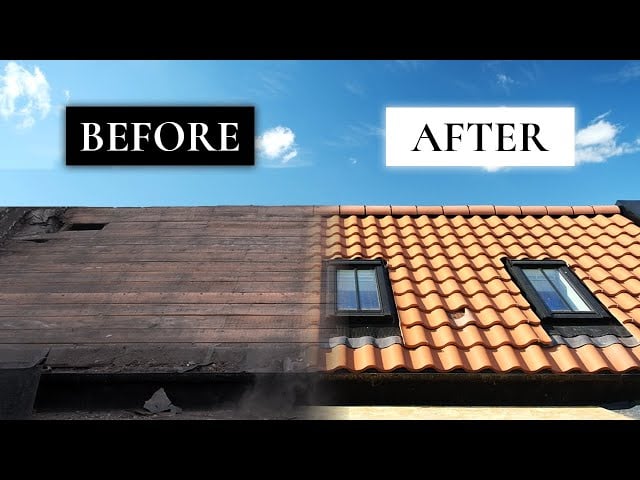 Before and after roof replacement project
