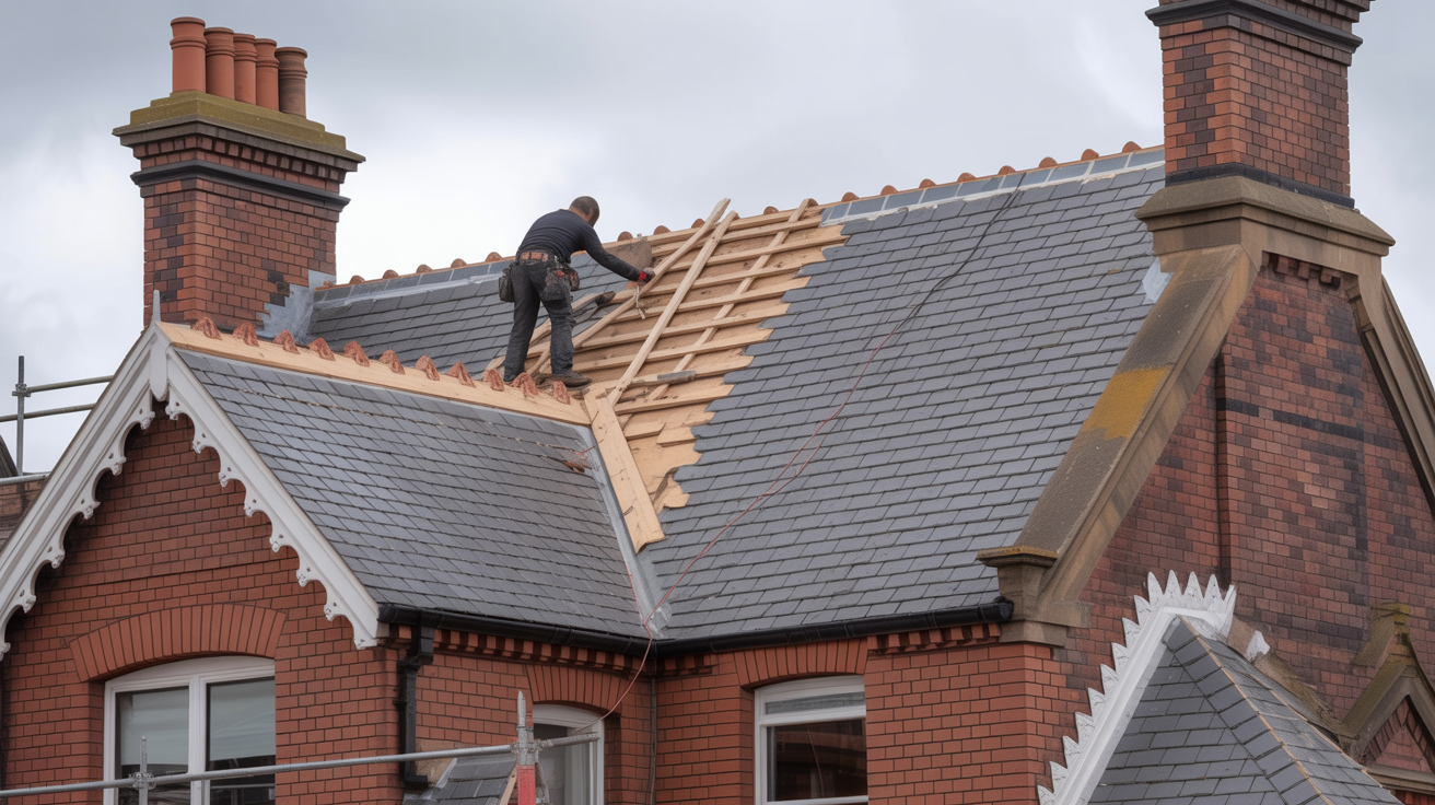 Slate Roof Repair on British Townhouse