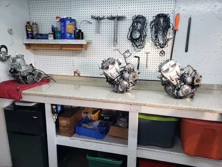 Yamaha YFZ450 engines on the bench