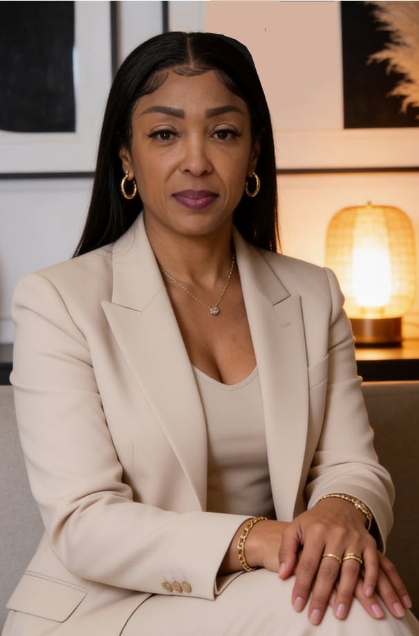 Vernice Bickham, Licensed Realtor and Founder of Vernice B. Enterprises, wearing a beige pantsuit
