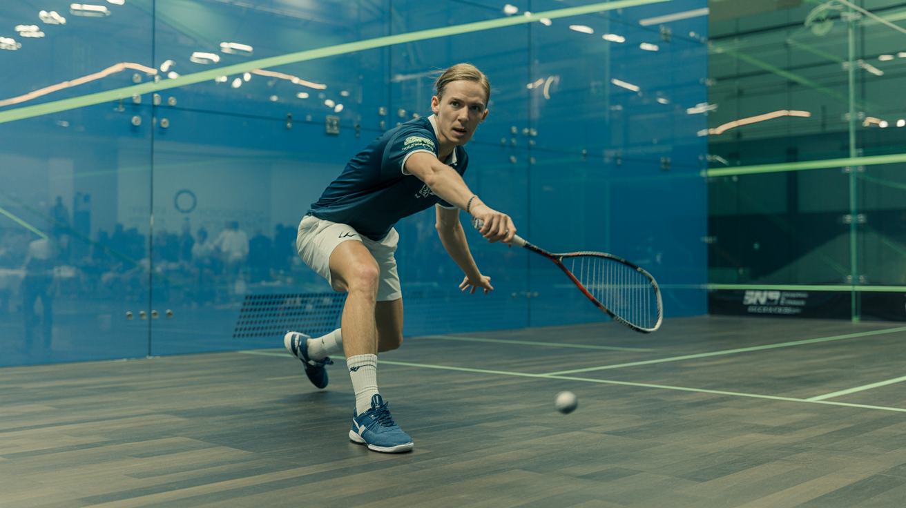 Professional squash player in action