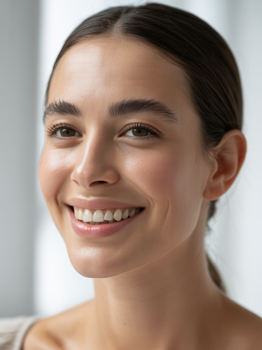 Client with radiant glowing skin after laser treatments at Born Beautiful Calgary
