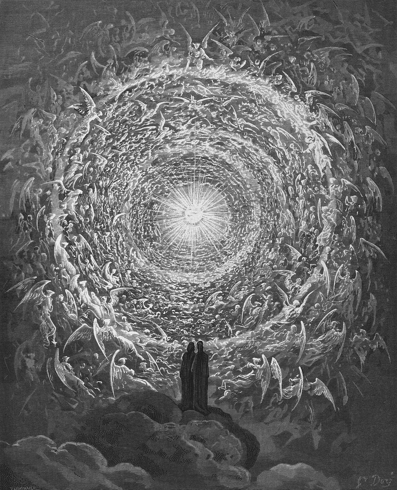 Gustave Doré, The Empyrean: concentric rings of angels spiralling toward a distant light
