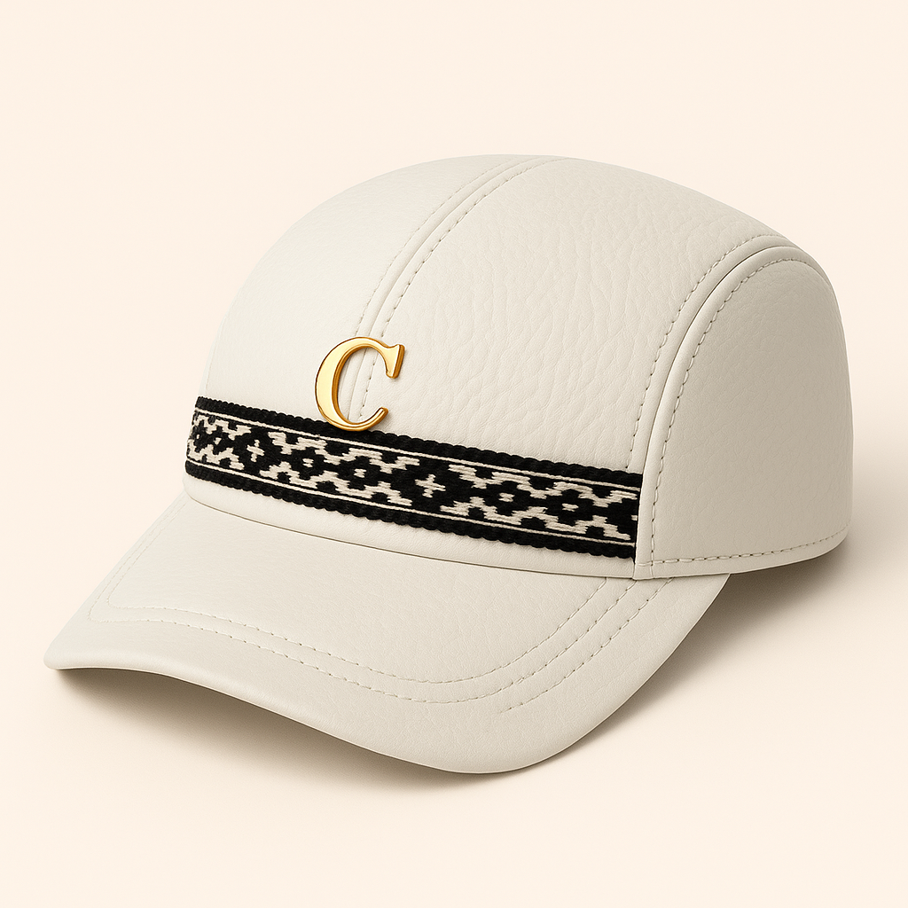Recoleta Leather Cap — Ivory with Cassino's house C emblem