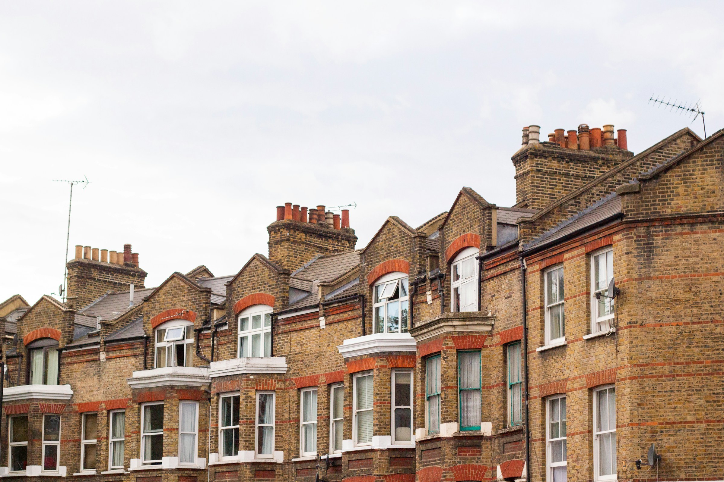 Victorian brick terraces with tall chimney stacks