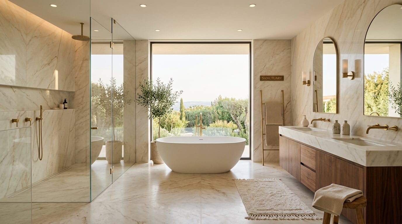 Luxury bathroom with premium marble finishes