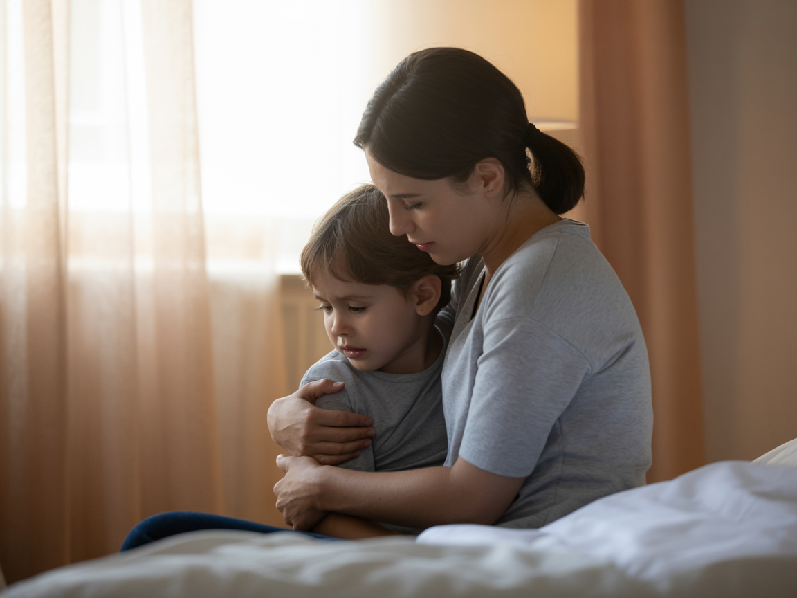 Parent comforting child