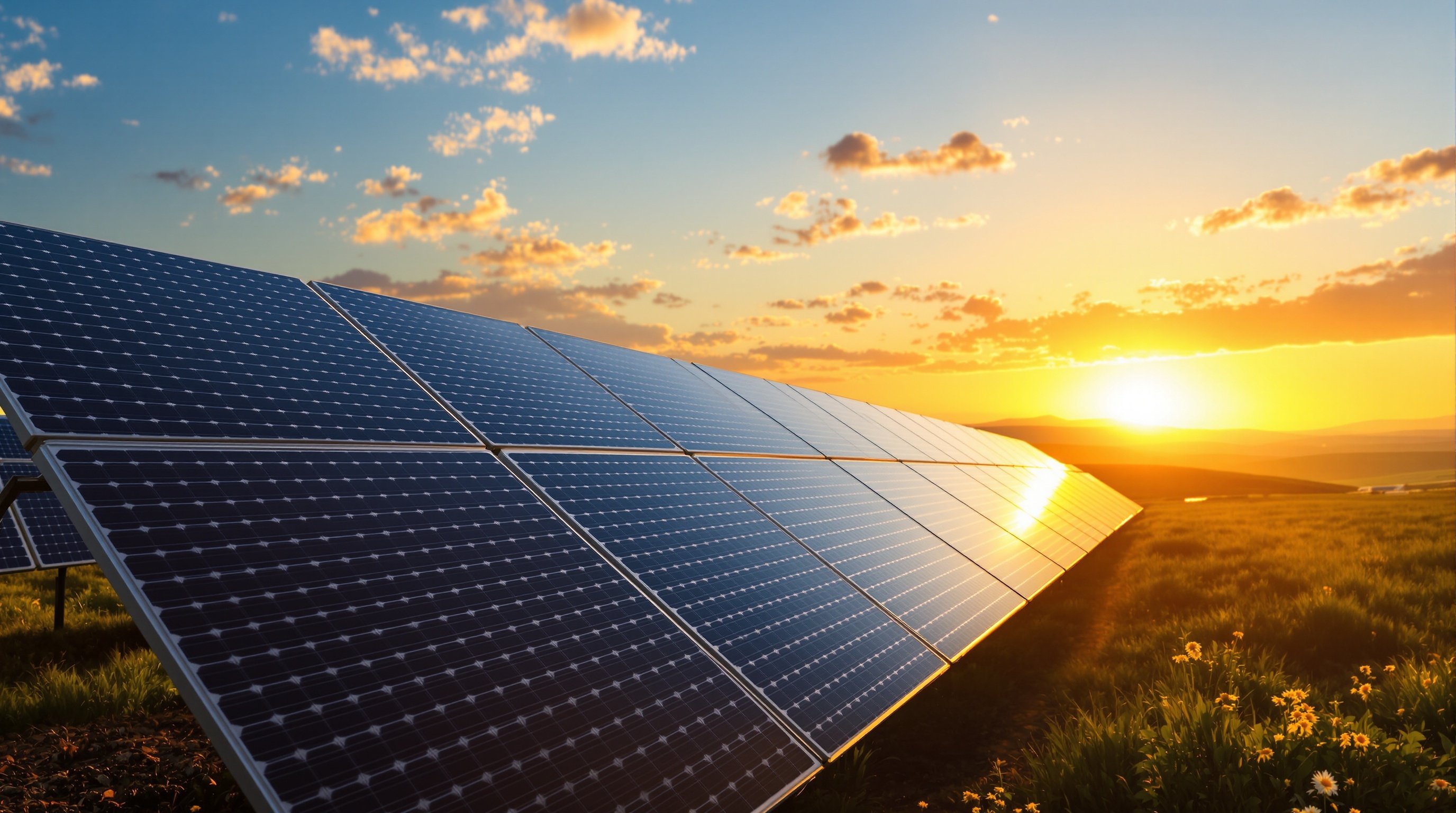 Sunrise with solar panels