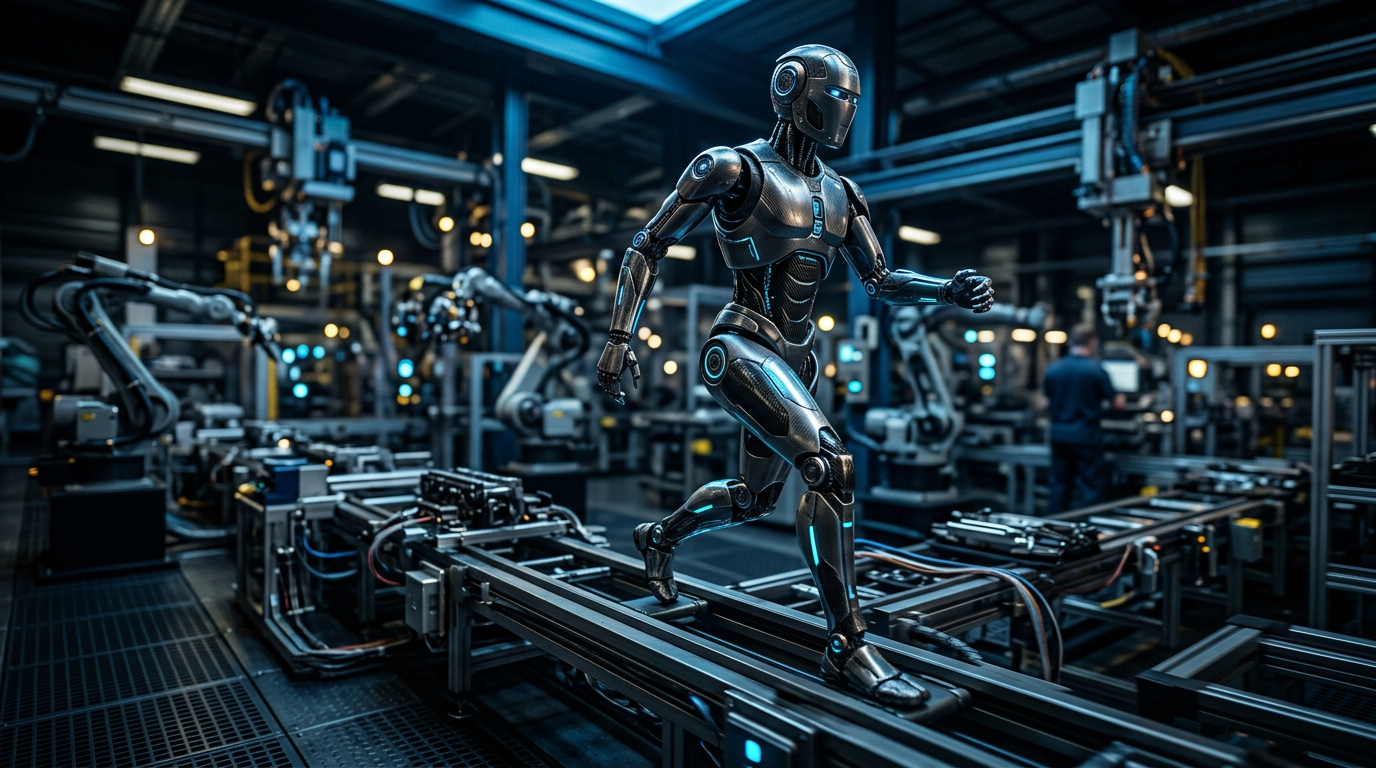 Advanced humanoid robot in industrial setting