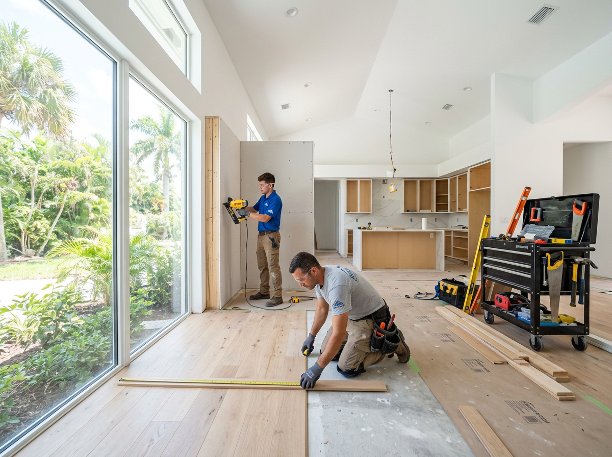 General remodeling crew working on a Miami interior renovation